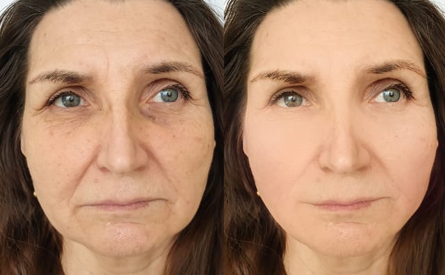 woman face wrinkles before and after treatment