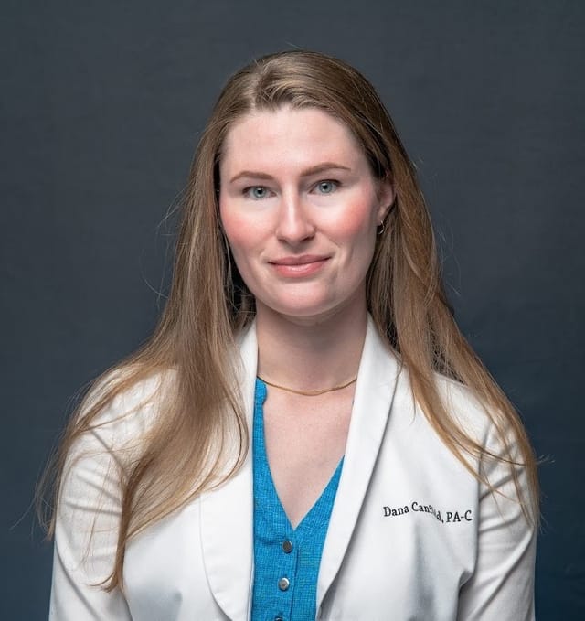 Headshot of Dana Canfield, PA-C, certified physician assistant at Advanced Dermatology & Skin Care Centre