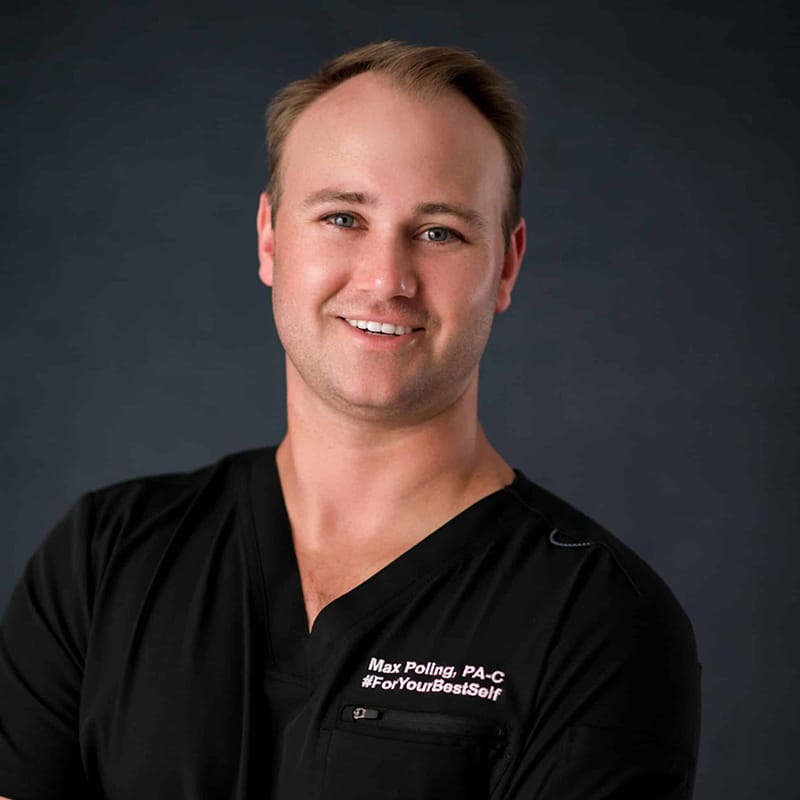Headshot of Maxwell Poling, PA-C, certified physician assistant at Florida Dermatology & Plastic Surgery